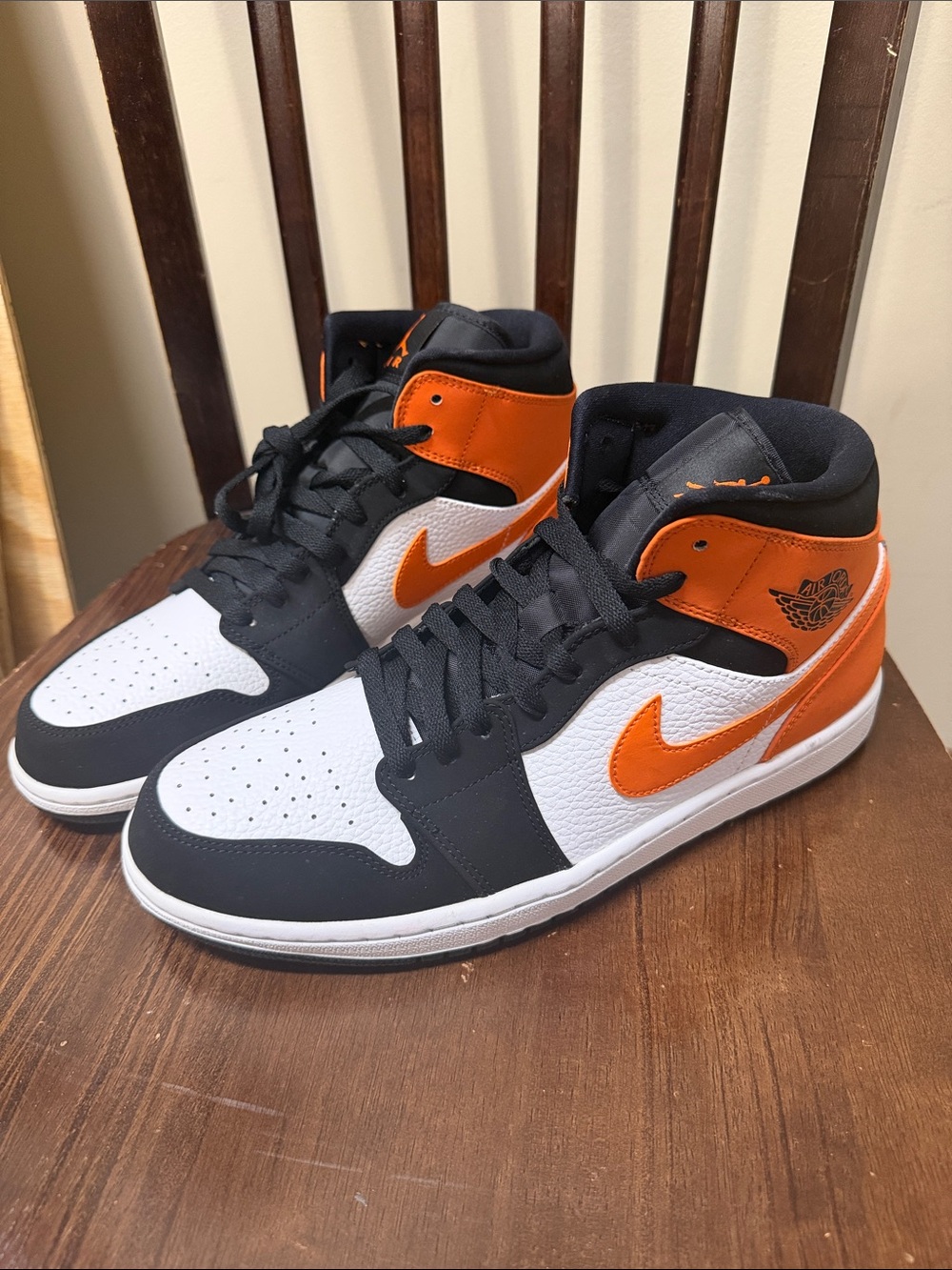 Jordan Men’s Mid-Top Sneakers in White, Black & Orange
